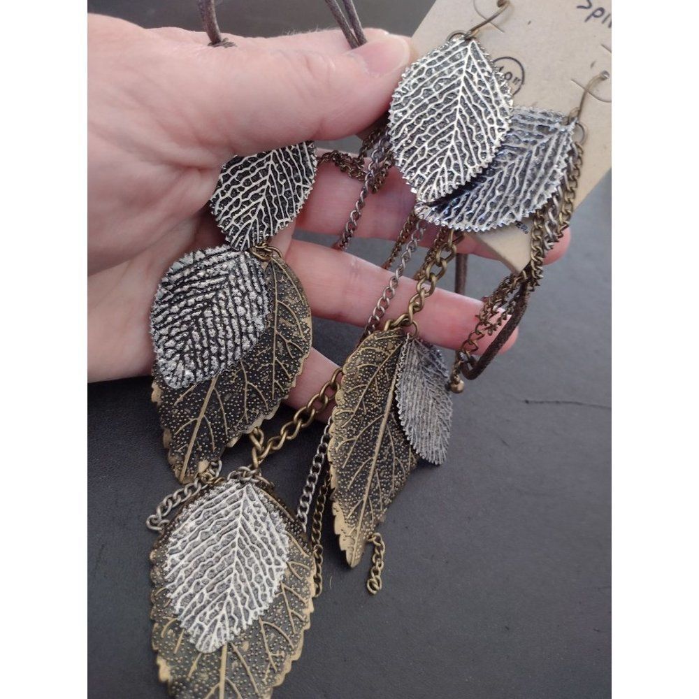 Free Spirit leaf necklace & earring set